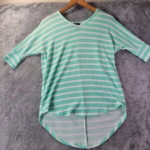 Rue21 Womens Striped High Low Top Medium Mint‎ Green White Casual Everyday Vibes
